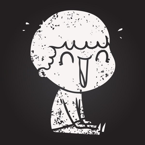 Bir insan tarafından çizilmiş kara tahta tebeşir gülen çizgi film adamı.