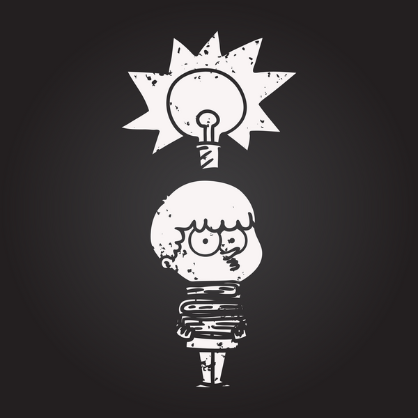 Bir insan tarafından çizilmiş bir sürü kitabı olan karatahta çizgi film meraklısı çocuk.