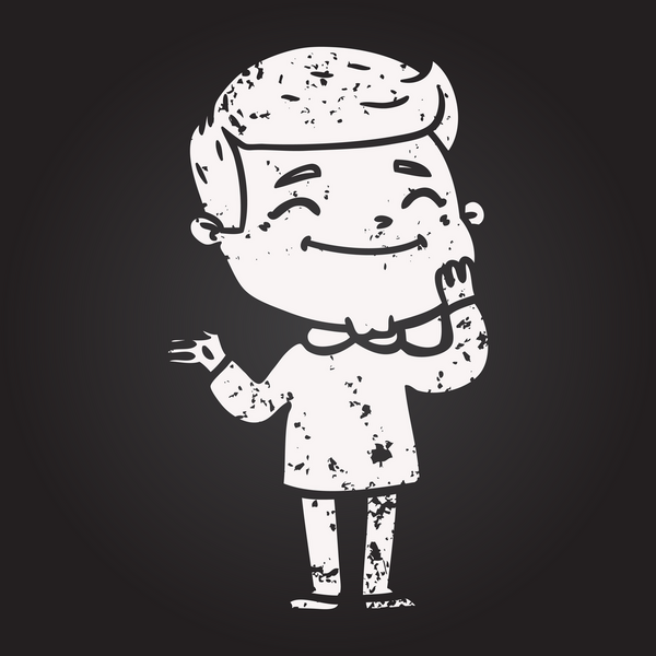 Bir insan tarafından çizilmiş kara tahta tebeşirli mutlu çizgi film adamı.