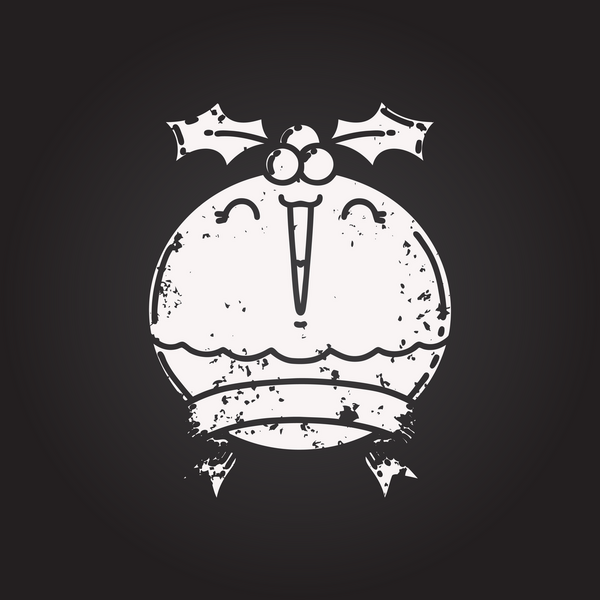 Siyah dövmeli kara tahta parşömen afişi bir insan tarafından çizilmiş noel pudingini söylüyor.