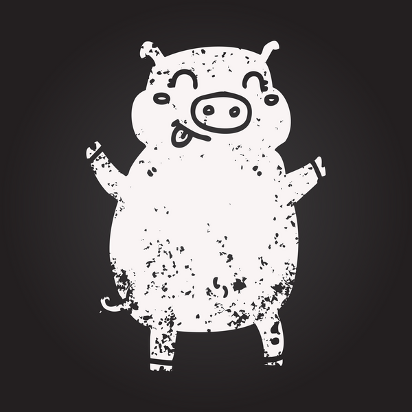 Bir insan tarafından çizilmiş kara tahta çizgi film domuzu.