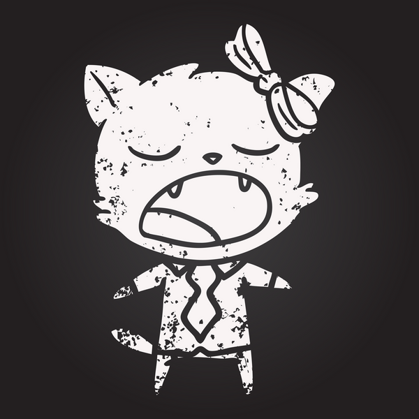 Bir insan tarafından çizilmiş kara tahta tebeşirle çizilmiş esneyen kedi.