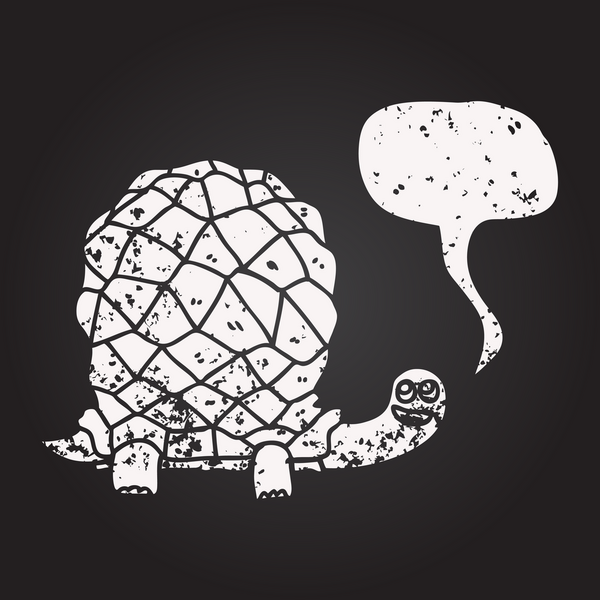 Tahta tebeşir serbest konuşma balonu karikatür kaplumbağası bir insan tarafından çizildi