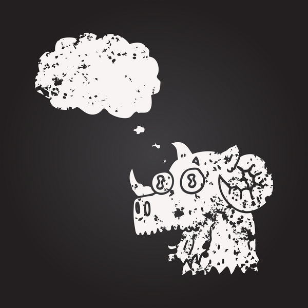 Karatahta el yazısıyla çizilmiş düşünce balonu çizgi film koçu kafası bir insan tarafından çizilmiş.