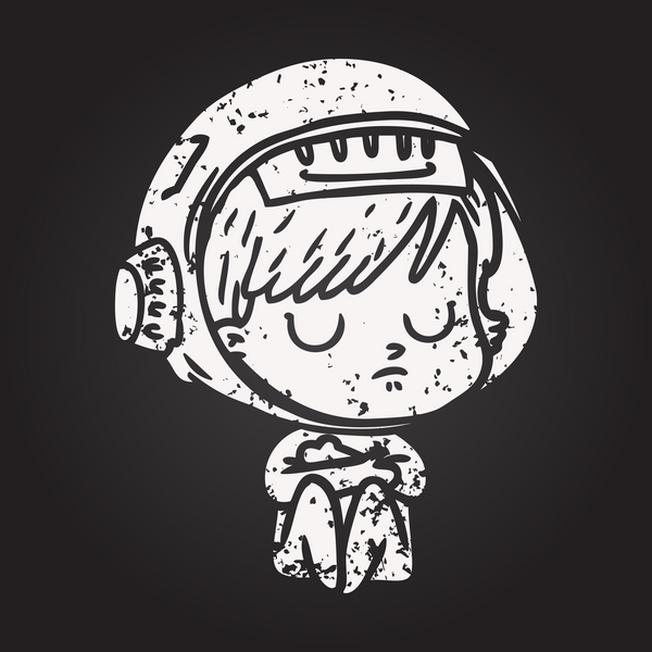 Bir insan tarafından çizilmiş kara tahta tebeşirli astronot kadın.