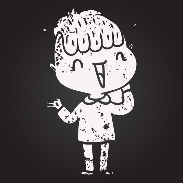 Karatahta tebeşir çizgi filmi mutlu çocuk bir insan tarafından çizildi