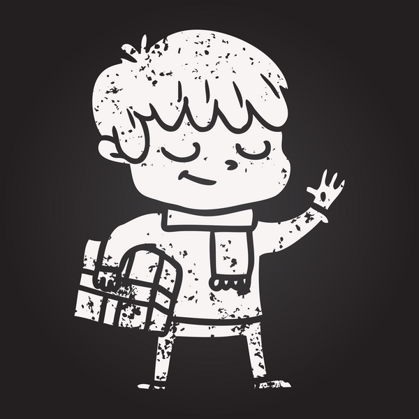 Bir insan tarafından çizilmiş kara tahta tebeşir çizgi filmi mutlu çocuk