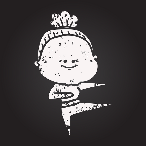 Kara tahta karikatür mutlu yaşlı kadın bir insan tarafından çizilmiş.