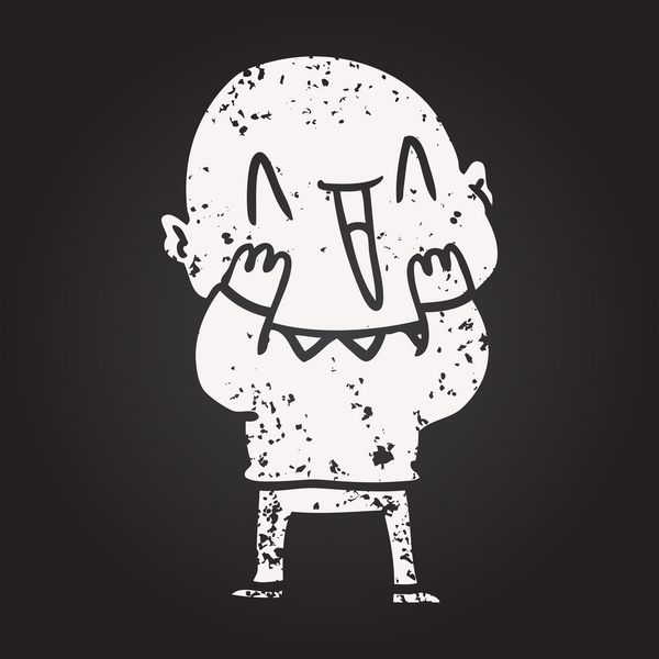 Kara tahta tebeşir mutlu çizgi film kel adam bir insan tarafından çizilmiş