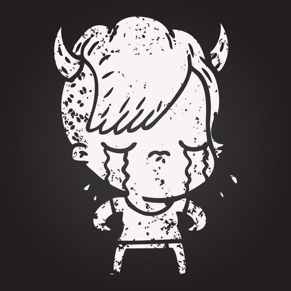 Bir insan tarafından çizilmiş karatahta karikatür ağlayan kız.