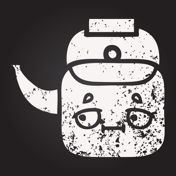 Tahta tebeşir bir insan tarafından çizilmiş bir çaydanlık karikatürü.