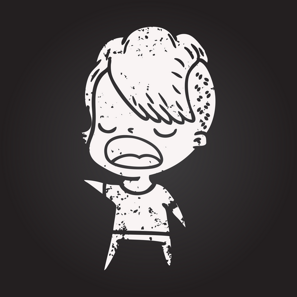 Karatahta tebeşir karikatürü. Havalı hippi kız bir insan tarafından çizilmiş.