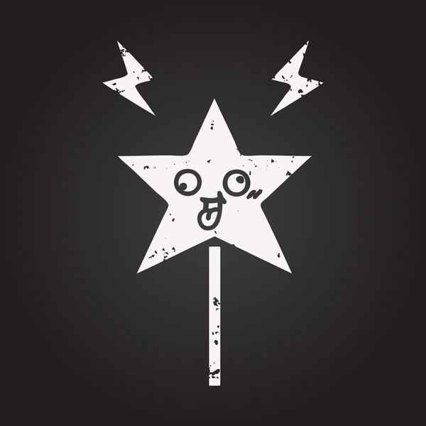 Tahta tebeşir bir insan tarafından çizilmiş sihirli bir değneğin karikatürü.