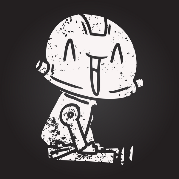 Bir insan tarafından çizilmiş kara tahta tebeşir çizgi film robotu.