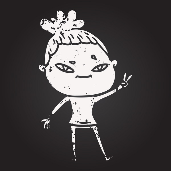 Bir insan tarafından çizilmiş kara tahta tebeşir karikatür kadın.