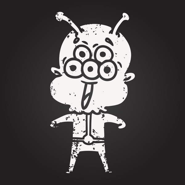 Kara tahta tebeşirle çizilmiş mutlu çizgi film uzaylısı bir insan tarafından çizilmiş