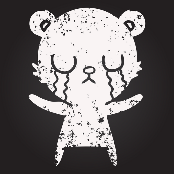 Tahta tebeşirle ağlayan çizgi film ayısı bir insan tarafından çizilmiş.