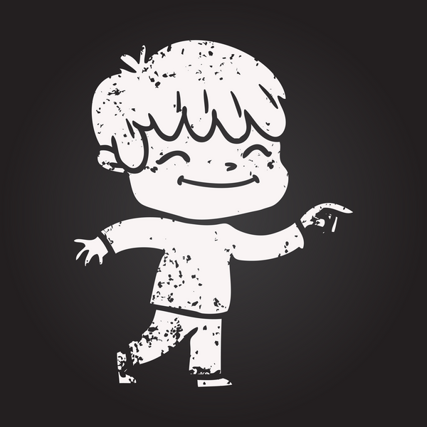 Bir insan tarafından çizilmiş kara tahta tebeşir çizgi filmi mutlu çocuk