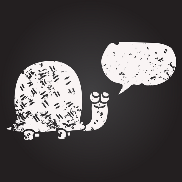 Tahta tebeşir serbest konuşma balonu karikatür kaplumbağası bir insan tarafından çizildi