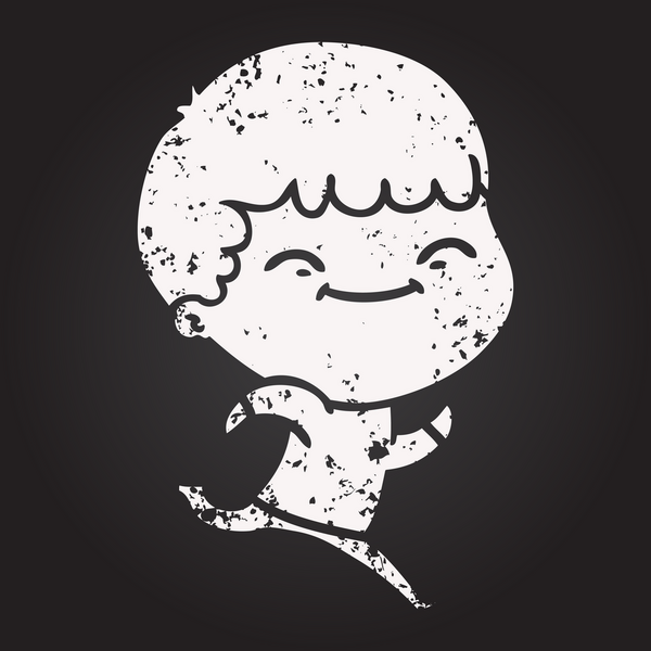 Bir insan tarafından çizilmiş kara tahta tebeşir çizgi filmi mutlu çocuk