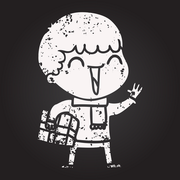 Karatahta tebeşir çizgi filmi bir insan tarafından çizilmiş mutlu adam