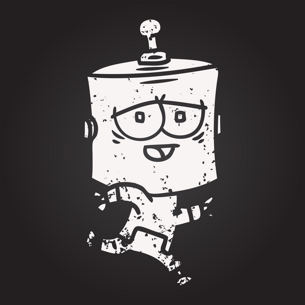 Bir insan tarafından çizilmiş kara tahta tebeşir çizgi film robotu.