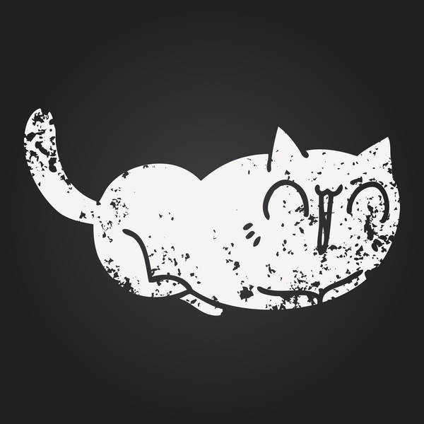 Bir insan tarafından çizilmiş kara tahta tebeşirli mutlu çizgi film kedisi.