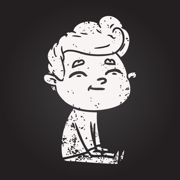 Karatahta tebeşirli mutlu çizgi film adamı bir insan tarafından çizilmiş.