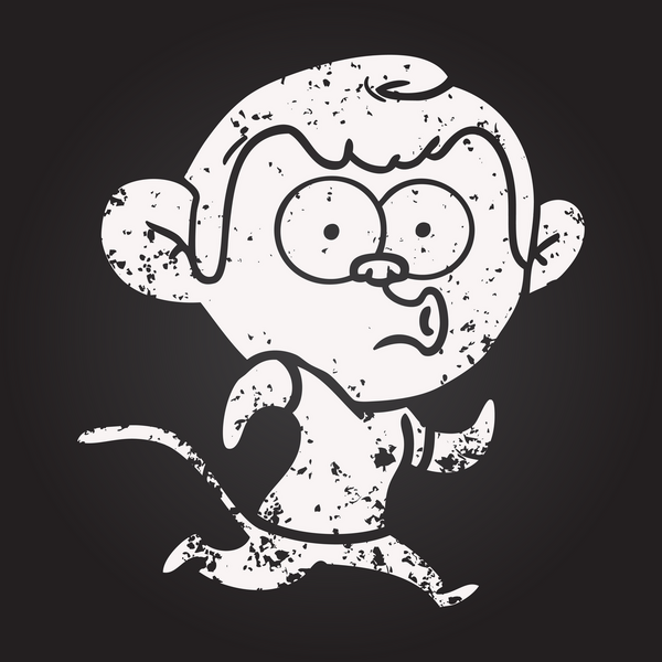 Tahta tebeşir karikatür korna çalan maymun bir insan tarafından çizilmiş.