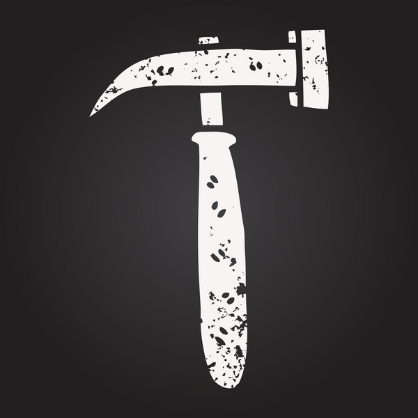 Tahta tebeşir, bir insan tarafından çizilmiş karikatür çekiç.