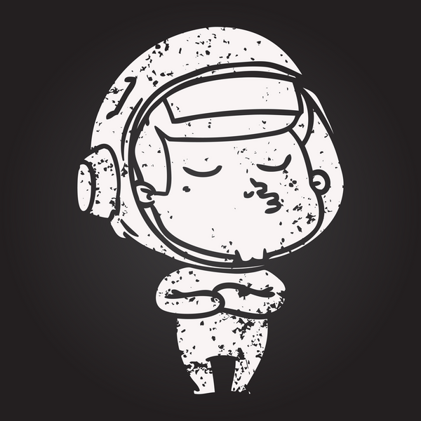 Tahta tebeşir karikatürü bir insan tarafından çizilmiş kendinden emin astronot.