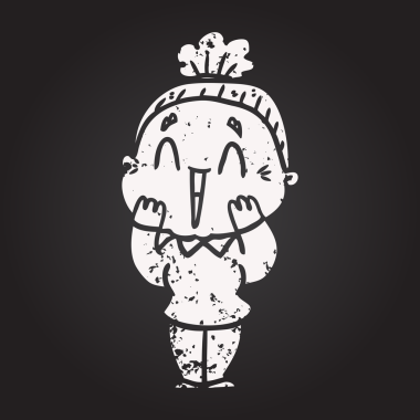 Karatahta karikatür mutlu yaşlı kadın bir insan tarafından çizilmiş.