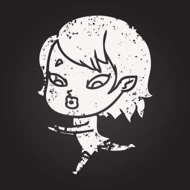 Tahta tebeşir. Bir insan tarafından çizilmiş şirin vampir kız.