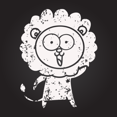 Karatahta tebeşirle çizilmiş mutlu çizgi film aslanı.