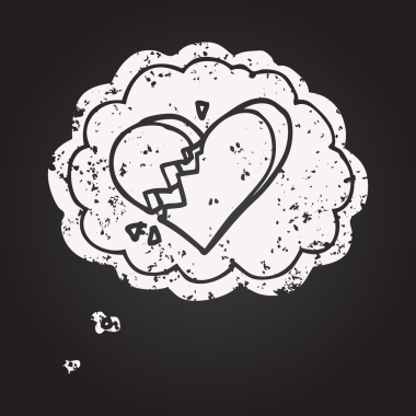 Tahta tebeşirle çizilmiş düşünce balonu karikatürü Bir insan tarafından çizilmiş kırık kalp