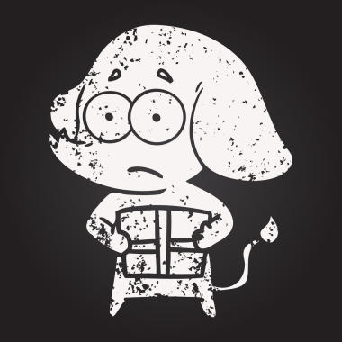 Tahta tebeşir karikatürü. Belirsiz fil. Bir insan tarafından çizilmiş Noel hediyesi.