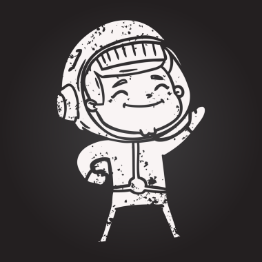 Kara tahta tebeşir mutlu çizgi film astronotu bir insan tarafından çizilmiş.