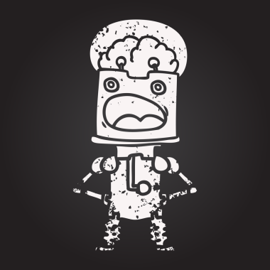 Bir insan tarafından çizilmiş kara tahta tebeşir çizgi film robotu.