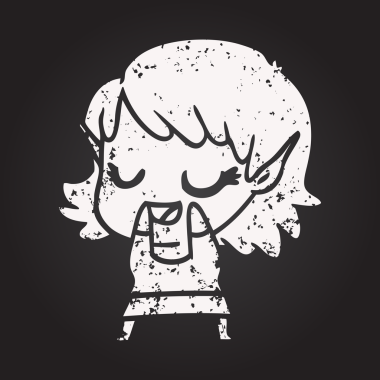 Karatahta tebeşirli mutlu elf kızı bir insan tarafından çizilmiş.