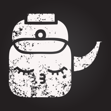 Tahta tebeşir bir insan tarafından çizilmiş bir çaydanlık karikatürü.