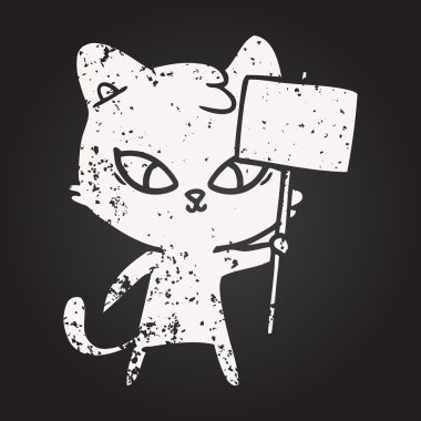 Bir insan tarafından çizilmiş kara tahta tebeşir şirin çizgi film kedisi.