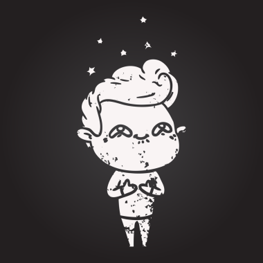 Tahta tebeşir karikatürü bir insan tarafından çizilmiş heyecanlı bir adam