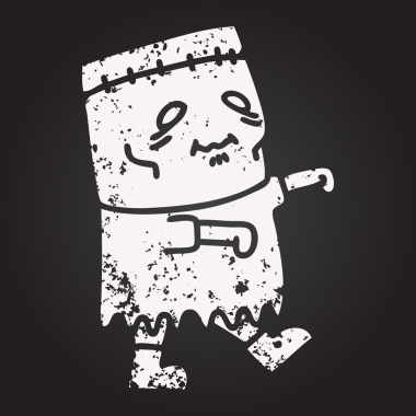 Bir insan tarafından çizilmiş mutlu bir zombi yaratığın kara tahta karalaması.