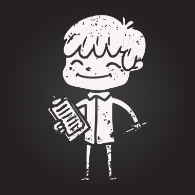 Bir insan tarafından çizilmiş kara tahta tebeşir çizgi filmi mutlu çocuk