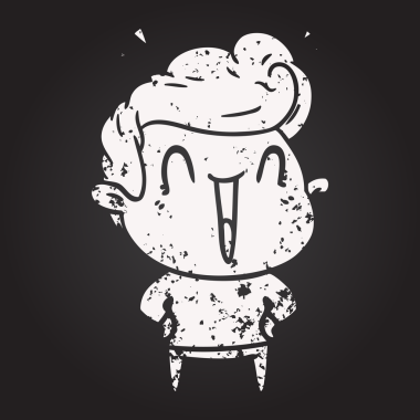 Tahta tebeşir karikatürü bir insan tarafından çizilmiş heyecanlı bir adam