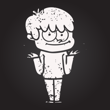 Bir insan tarafından çizilmiş kara tahta tebeşirli mutlu çizgi film adamı.