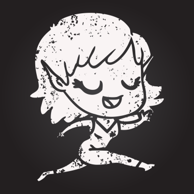 blackboard chalk happy cartoon elf girl running drawn by a human