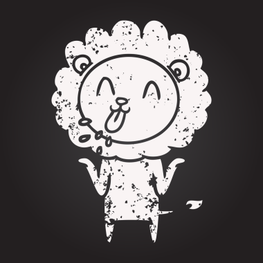 Karatahta tebeşirle çizilmiş mutlu çizgi film aslanı.