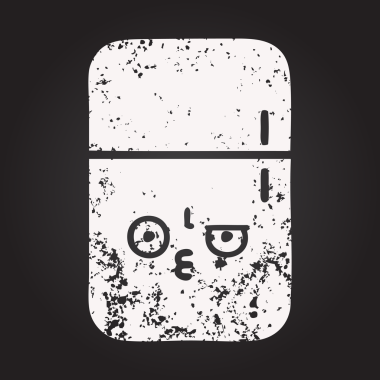 Karatahta tebeşirle bir insan tarafından çizilmiş buzdolabının karikatürünü çiziyor.