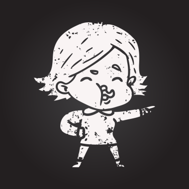 Karatahta tebeşir karikatür kızı bir insan tarafından çizilmiş.